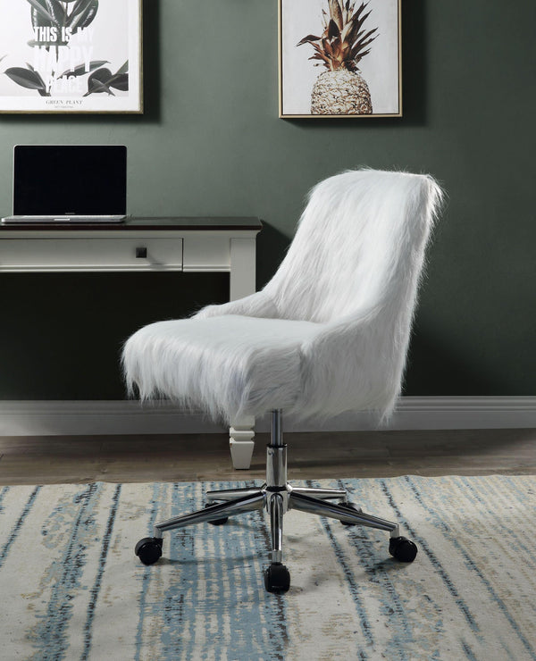 ACME Arundell II Office Chair in White Faux Fur & Chrome Finish OF00122 image