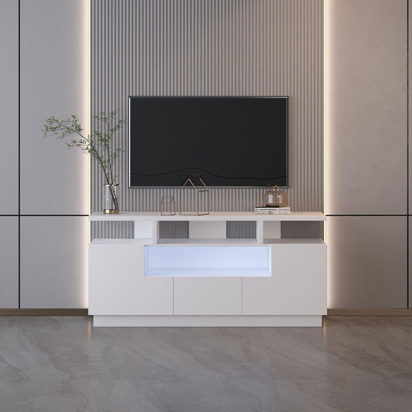 Alexa Contemporary TV Stand with Lights in Glossy White image