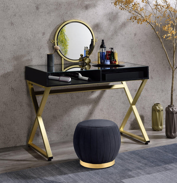 ACME Coleen Vanity Desk w/Mirror & Jewelry Tray in Black & Gold Finish AC00669 image