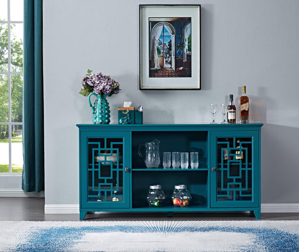 60” Sideboard Buffet Table with 2 Doors,Storage Cabinet with Adjustable Shelves, Teal Blue image