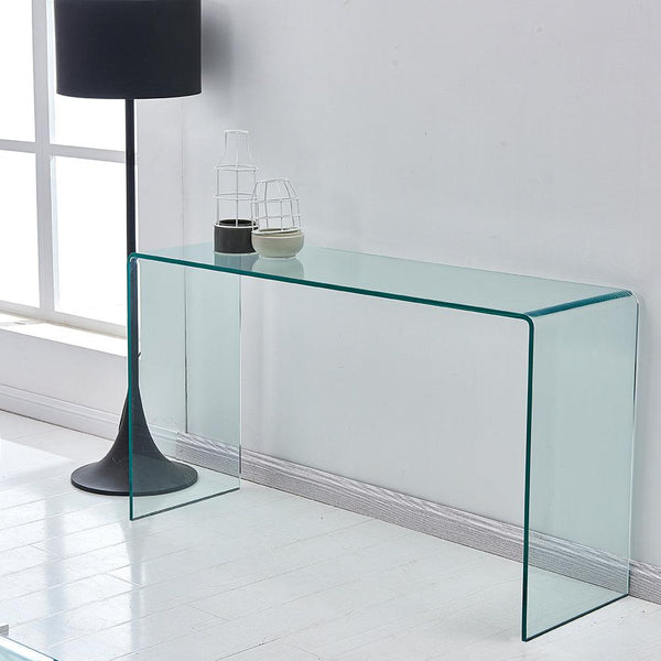 Glass Console Table, Transparent Tempered  Glass Console Table with Rounded Edges Desks, Sofa Table image