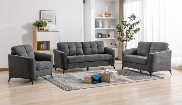Callie Gray Velvet Fabric Sofa Loveseat Chair Living Room Set image