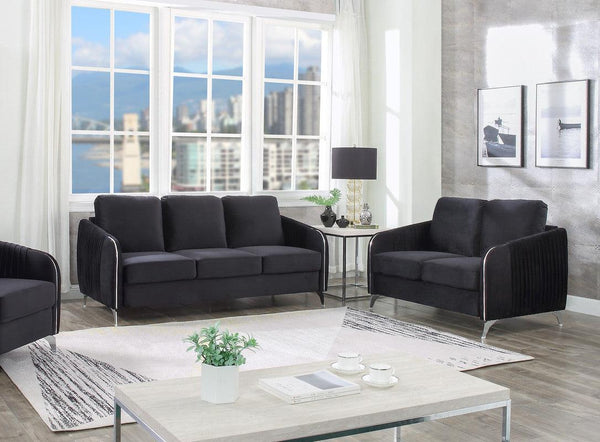 Hathaway Black Velvet Fabric Sofa Loveseat Living Room Set image