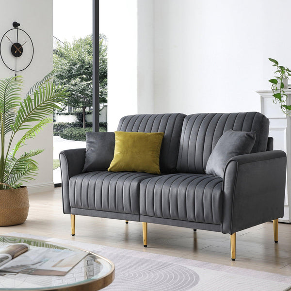 Charcoal Grey 2 Seat Round Arm with Channel Tufted Loveseat Sofa image