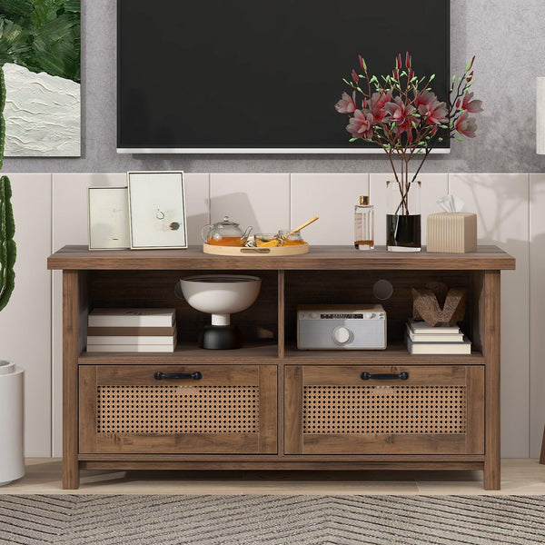 TV Stand FOR 55 INCH TV,With drawerStorage in the living room or media room,Modern TV cabinet, entertainment cabinet, media console,rustic browndesign,Modern TV cabinet, yellow image