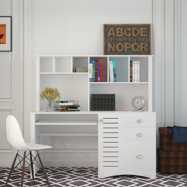 Home Office Computer Desk with Hutch, Antiqued White finish image