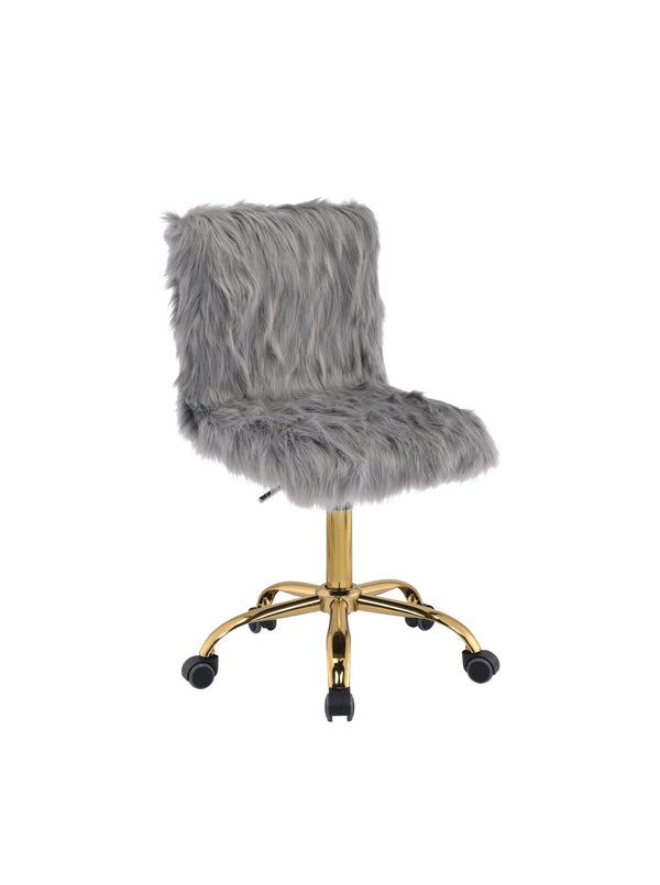 ACME Arundell Office Chair in Gray Faux Fur & Gold Finish OF00121 image