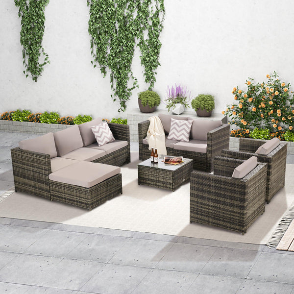 6 PIECES OUTDOOR FURNITUREPRODUCT RATTAN SOFA AND TALBE SET GRAY CUSHION image