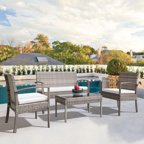 4 pieces outdoor rattan sofa patio furniture set gray wicker terrace talk sofa set image