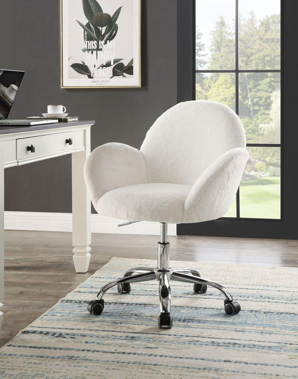 ACME JaOffice Chair in White Lapin & Chrome Finish OF00119 image