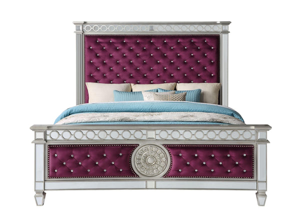 ACME Varian Queen Bed• Burgundy Velvet & Mirrored 27370Q image