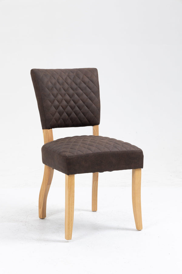 Upholstered Diamond Stitching Leathaire Dining Chair with Solid Wood Legs BROWN image
