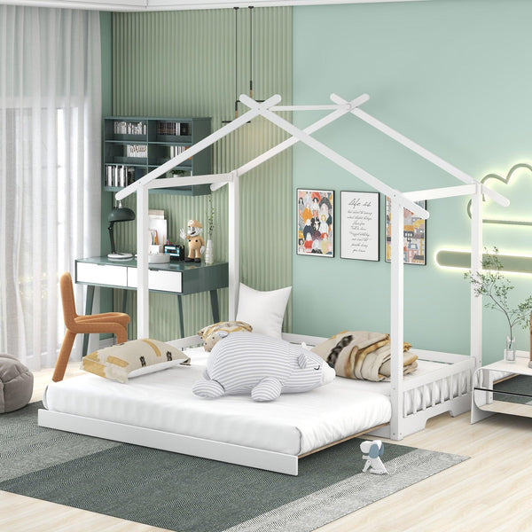Extending House Bed, Wooden Daybed, White image