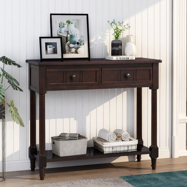 Daisy Series Console Table Traditional Design with Two Drawers and Bottom Shelf (Espresso) image