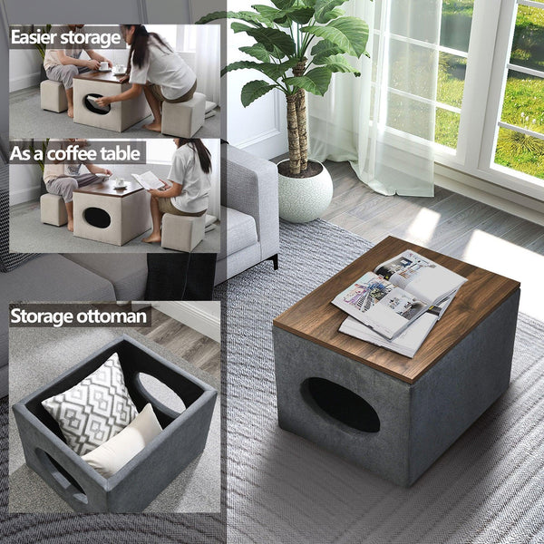 25"WModern design hollowStorage ottoman, upholstery, coffee table, two small footstools, easyStorage and wide use image