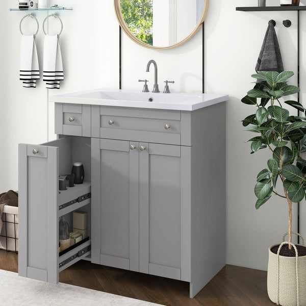 30" Bathroom vanity with Single Sink in grey,Combo Cabinet Undermount Sink,BathroomStorage Cabinet,Solid Wood Frame image
