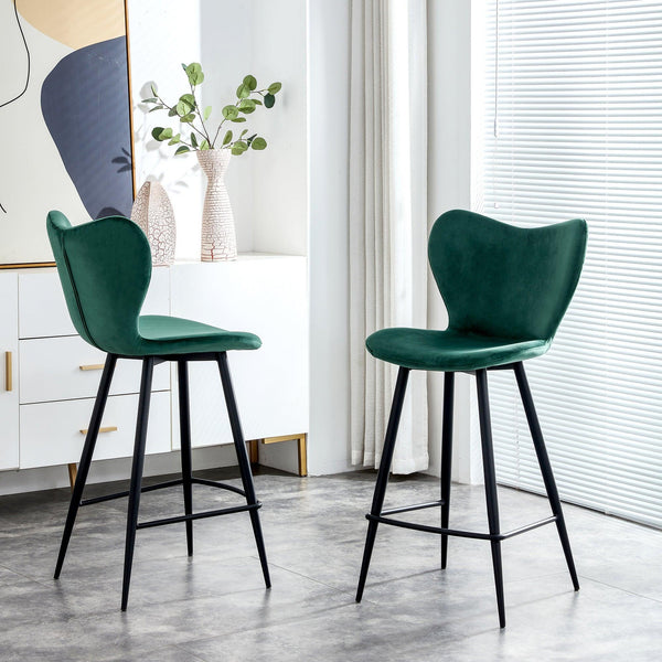 Dark Green Velvet Chair Barstool Dining Counter Height Chair Set of 2 image