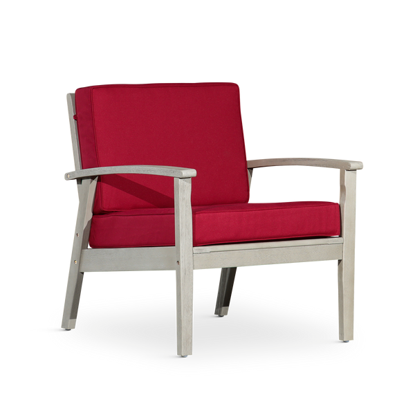 Deep Seat Eucalyptus Chair, Driftwood Gray Finish, Burgundy Cushions image