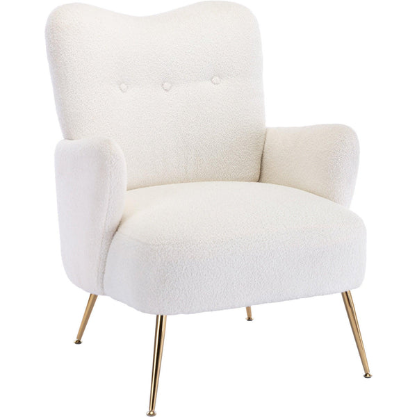 Cozy Teddy Fabric Arm Chair with Sloped High Back and Contemporary Metal Legs ,White image