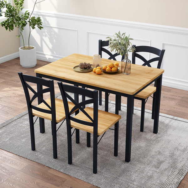 5-Piece Dining Table Set Home Kitchen Table and Chairs Industrial Wooden Dining Set with Metal Frame and 4 Chairs, Oak image