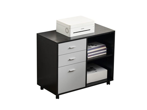 32'' Wide 3 -Drawer Mobile Lateral Filing Cabinet,Black oak and Grey File Cabinet with Printer Stand for Home Office image