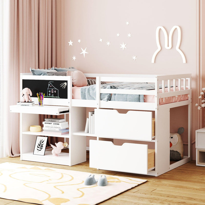 Full size low loft bed with desk clearance