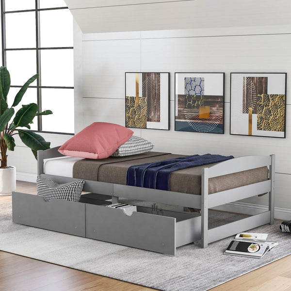 Twin size platform bed, with two drawers, gray image