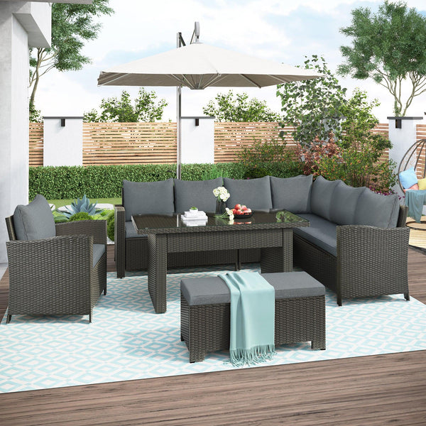 Patio Furniture Set, 6 PCS Outdoor Conversation Set, Dining Table Chair with Bench and Cushions(As same as WY000262AAE) image