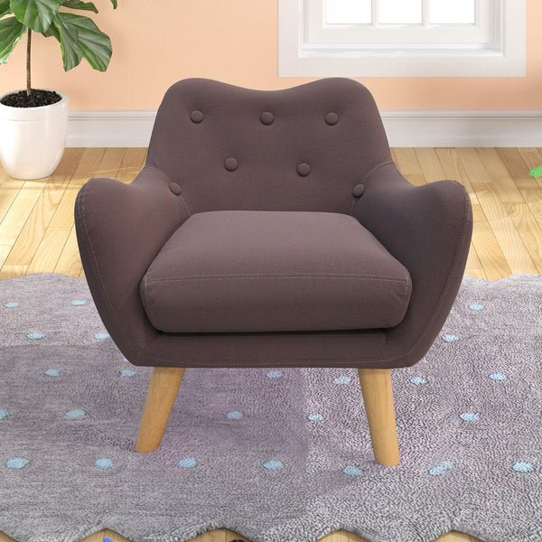 Microfibres fabric upholstered child accent armchair with wooden legs, kids sofa image