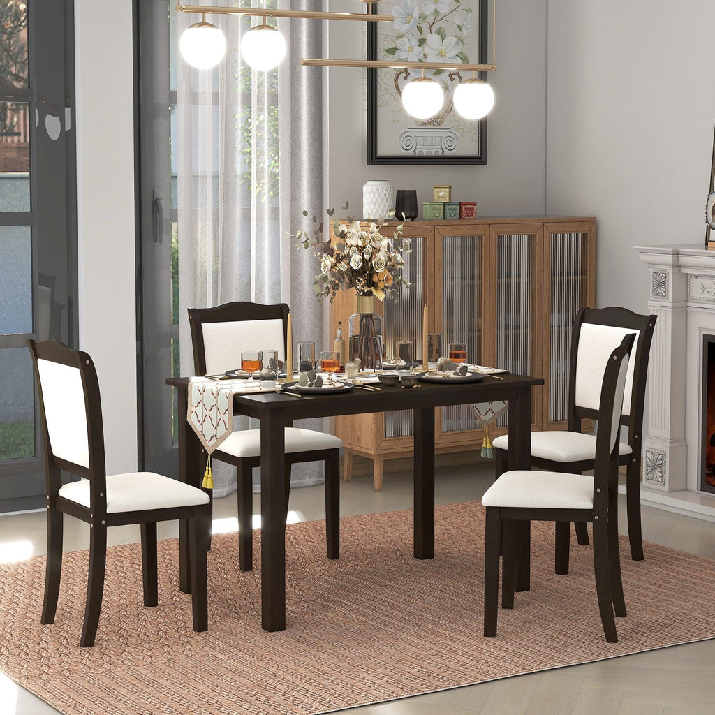 5 Piece Wood Dining Table Set Simple Style Kitchen Dining Set Rectangular Table with Upholstered Chairs for Limited Space Espresso Urban Living Furniture Los Angeles CA