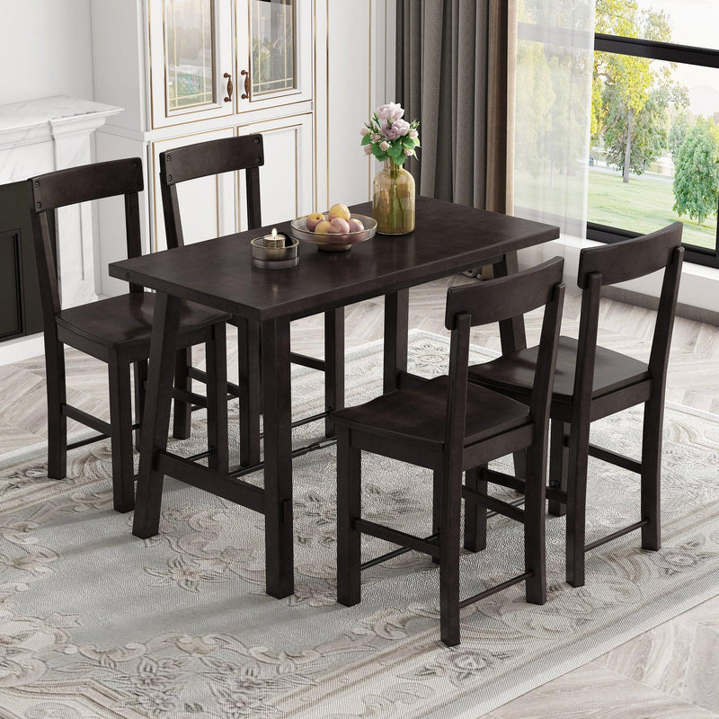 Minimalist industrial Style 5-Piece Counter Height Dining Table Set Solid Wood & Metal Dining Table with Four Chairs for Small Space (Espresso) image