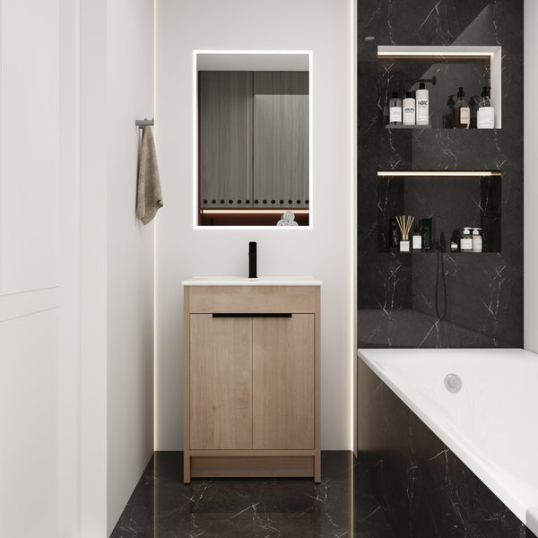 Freestanding Bathroom Vanity with White Ceramic Sink & 2 Soft-Close Cabinet Doors ((KD-PACKING),BVB02424PLO-G-BL9060B) image