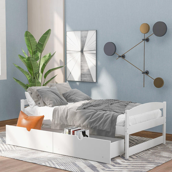 Twin size platform bed, with two drawers, white image