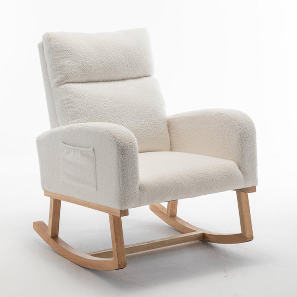 Modern Accent Rocking Chair, Upholstered Kids Glider Rocking Chair for Infants and Children, Teddy Material Comfort Arm Rocker, Lounge Armchair for Living Room, Beige image