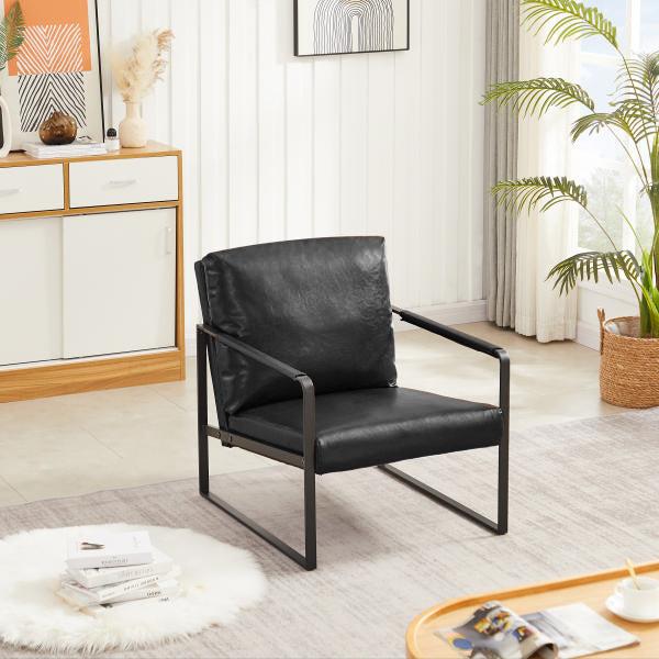 Lounge, living room, office or the reception area PU leather accent arm chair with Extra thick padded backrest and seat cushion sofa chairs,Non-slip adsorption feet,sturdy metal frame,Black image