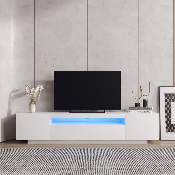 TV Cabinet Wholesale, White TV Stand with Lights,Modern LED TV Cabinet withStorage Drawers, Living Room Entertainment Center Media Console Table image