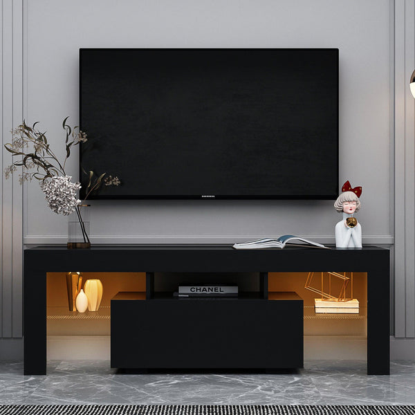 Black TV Stand with LED RGB Lights,Flat Screen TV Cabinet, Gaming Consoles - in Lounge Room, Living Room and Bedroom(Black) image