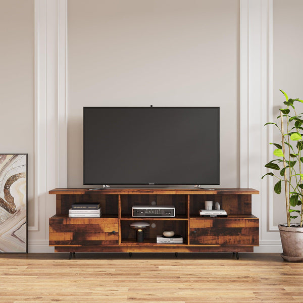 TV StandModern Wood Media Entertainment Center Console Table  with 2 Doors and 4 Open Shelves image