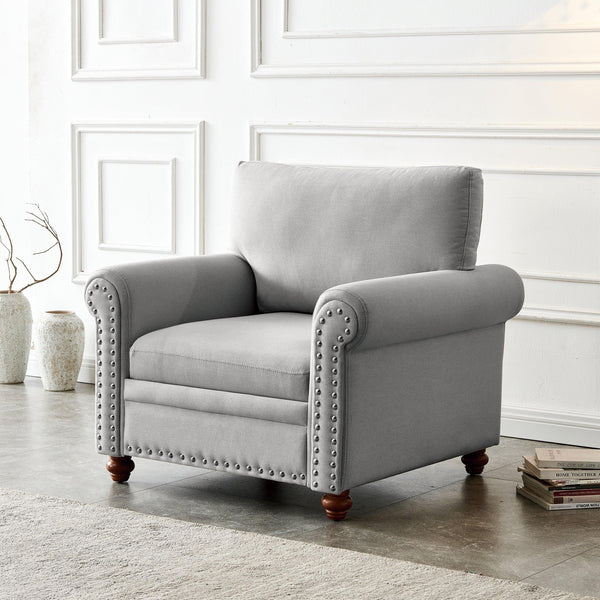 Living Room Sofa Single Seat Chair with Wood Leg Grey Fabric image