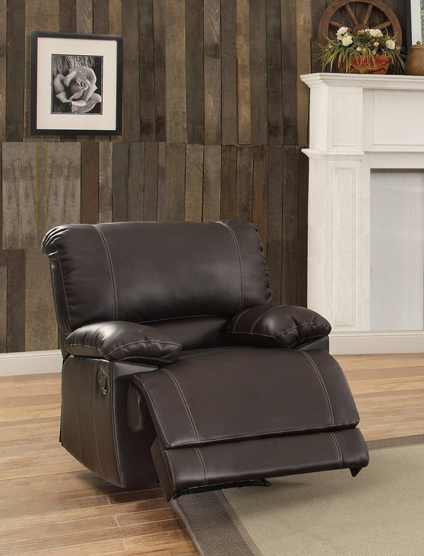 Dark Brown Faux Leather Covered 1pc Comfortable Reclining Chair Solid Wood and Plywood Frame Living Room Furniture image