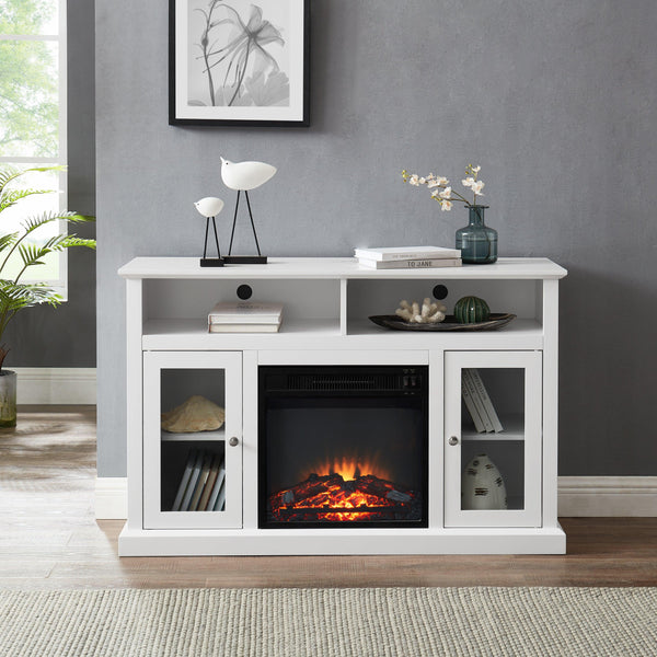 Modern Electric Fireplace TV Stand for TV's Up to 55" Media Entertainment Center Console with Insert Fireplace and Adjustable Shelves,Storage Cabinet Chest for Living Room, White image