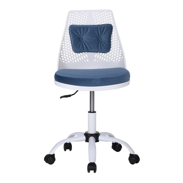 Office Task Desk Chair Swivel Home Comfort Chairs,Adjustable Height with ample lumbar support,White+Blue image