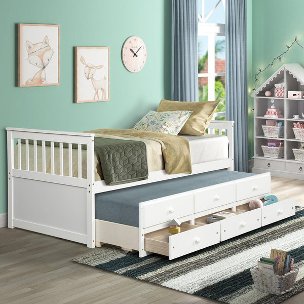 Captain's Bed Twin Daybed with Trundle Bed andStorage Drawers, White image