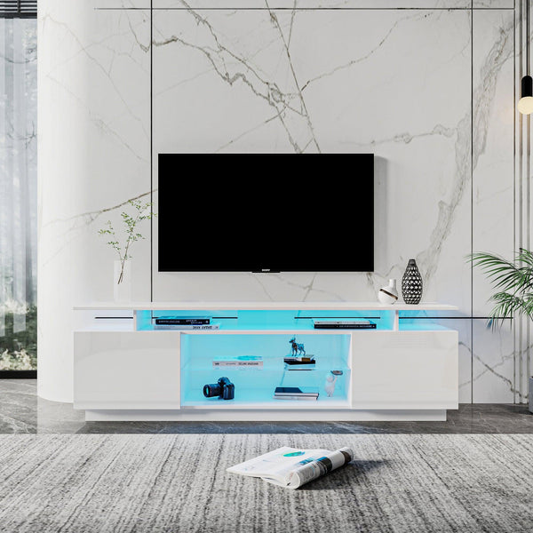 White TV Stand for 80 Inch TV Stands, Media Console Entertainment Center Television Table, 2Storage Cabinet with Open Shelves for Living Room Bedroom image