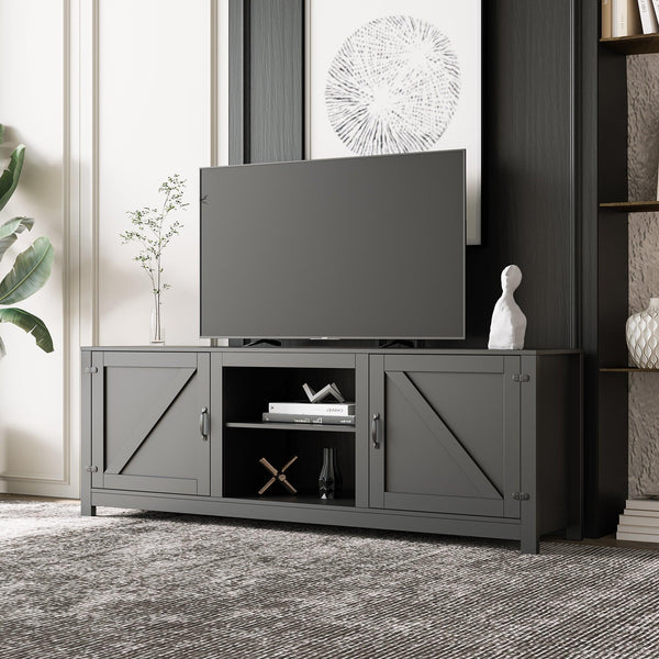 Farmhouse TV Stand,  Wood Entertainment Center Media Console withStorage image
