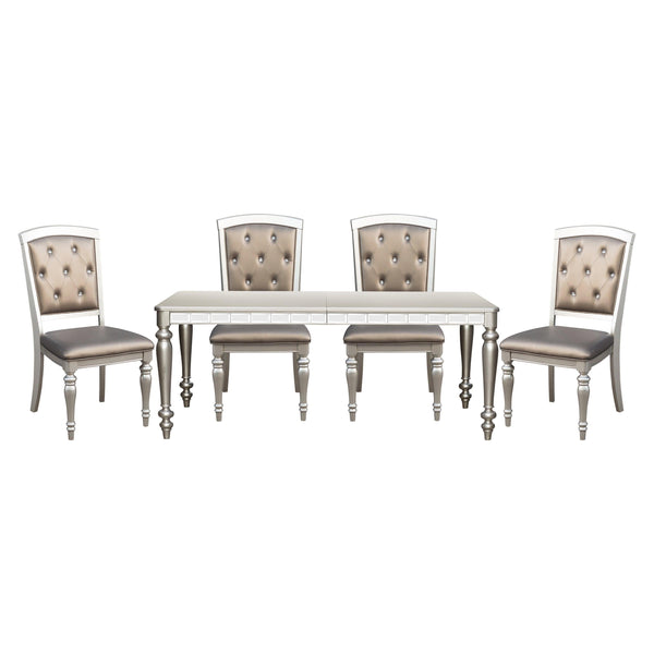 Glamorous Silver Finish Dining Set 5pc Dining Table 4x Side Chairs Crystal Button Tufted UpholsteredModern Style Furniture image
