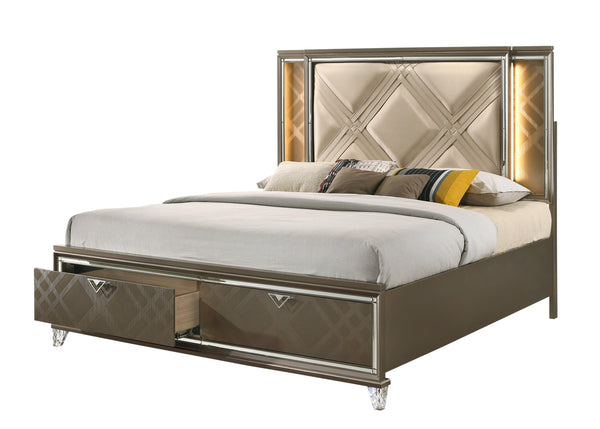 ACME Skylar Full Bed w/Storage, LED, PU & Dark Champagne 25335F image