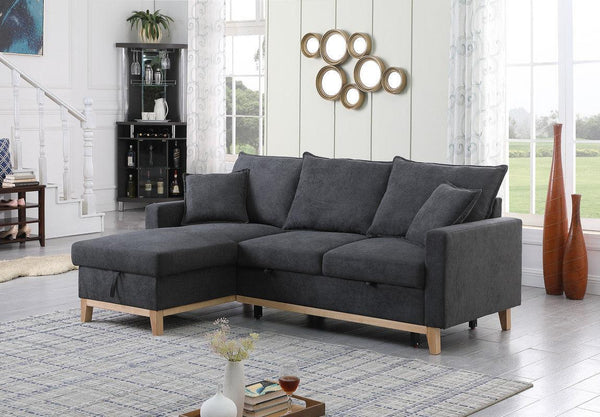 Colton Dark Gray Woven Reversible Sleeper Sectional Sofa withStorage Chaise image