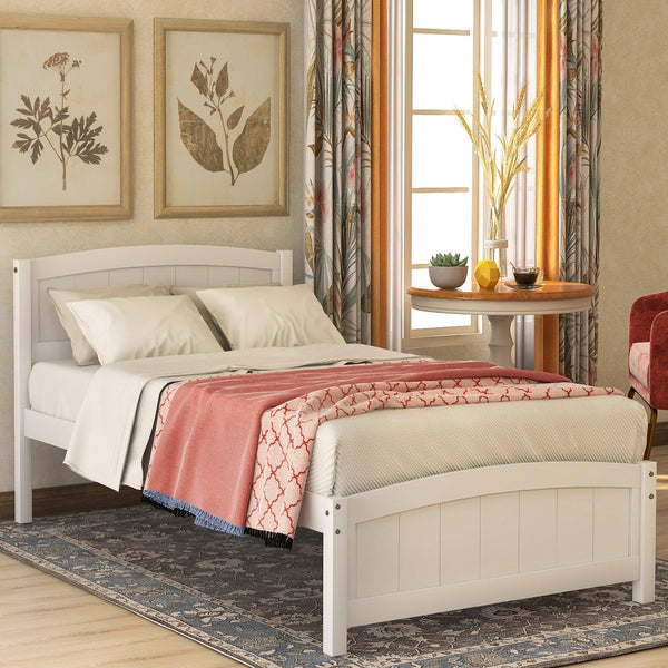 Wood Platform Bed with Headboard,Footboard and Wood Slat Support, White image