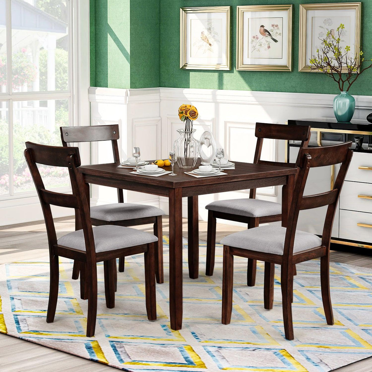 5 Piece Dining Table Set Industrial Wooden Kitchen Table and 4 Chairs for Dining Room Espresso Urban Living Furniture Los Angeles CA